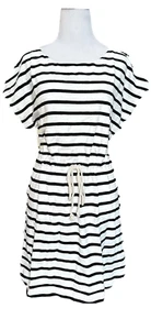 New J.CREW White Black Stripe Drawstring Tunic Dress Top or Beach Coverup Small - Picture 1 of 6