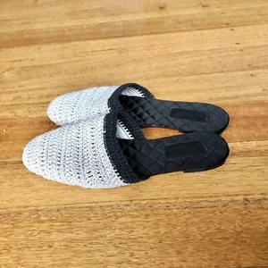 Mara & Mine Max Mara Black & Cream Woven Cloth Mules, Size 11/43 EU - Picture 1 of 7