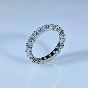 2.45 Carat Stackable Eternity Wedding Band RING Round Cut 100% Genuine Silver  - Picture 1 of 8