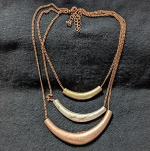Copper Gold And Silver Tone Curved Bar Layered Statement Necklace - Picture 1 of 3