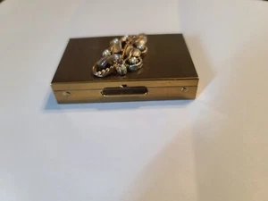Vintage S F Co. "Saks 5th Ave" jeweled flower golden metal compact w/ puff - Picture 1 of 11