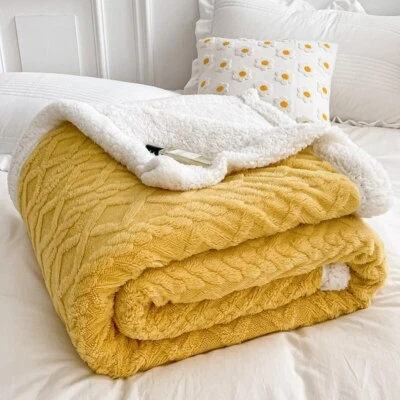 Thick Blanket Double Sided Lamb Cashmere Fleece Plaid Blankets Winter Warm Throw - Image 1 of 4