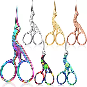 6 Pcs Embroidery Scissors Bulk 3.6" Small Stork Vintage Crane Stainless Steel R - Picture 1 of 7