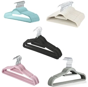 ANTI SLIP FLOCKED COAT CLOTHES HANGERS VELVET TROUSER TIE HANGING SPACE SAVING - Picture 1 of 15