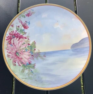 Antiker Limoges Haviland Co Frankreich handbemalt rosa Blumen Floral Gold Teller - Bild 1 von 5