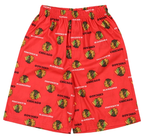 OuterStuff NHL Boys Youth Chicago Blackhawks All-Over Printed Pajama Shorts, Red Cover