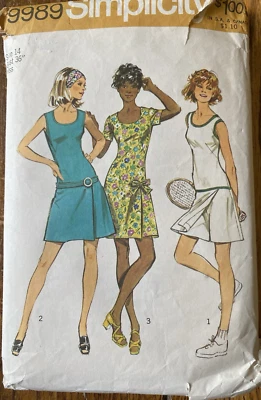 Vtg 70's Simplicity 9989 Mini Pant-Dress Tennis Skort sewing pattern 14 bust 36 - Image 1 of 2