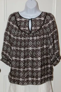 Túnica MILLY 100% Seda en Gris y Negro Gráfico Estampado Floral con Botón Frontal Talla 2 - Imagen 1 de 6