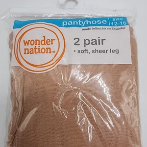 Wonder Nation Girl Child Sheer Pantyhose 2 Pack Beige Soft Sheer Size 12-16 Kids - Picture 1 of 10