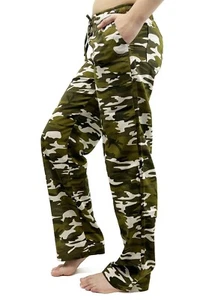 Women's 100% Cotton Gauze Beach & Pajama Pants with Pockets  Green Camo  NWT - Picture 1 of 7