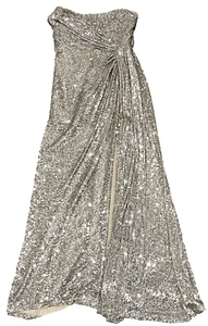 New Monique Lhuillier Collection Sequin Embroidered Silver Long Gown Dress US 16 - Picture 1 of 5