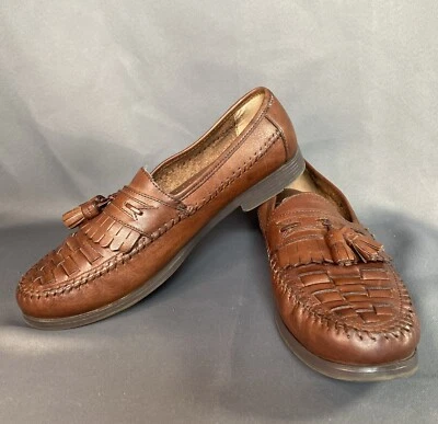 Zapatos sin cordones Stafford Essentials de cuero marrón con borla tejida para hombre 9,5 M Foto 1 de 4