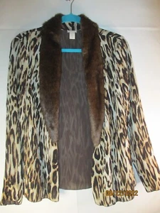 Chaqueta ligera arrugada con estampado animal Chico's con piel sintética M15 - talla 1 - Imagen 1 de 2