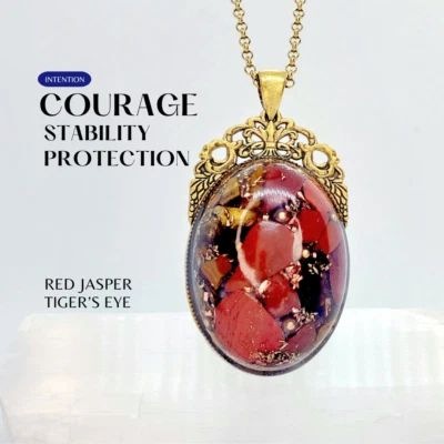 Amuleto de orgonita para coraje, estabilidad y protección. Ojo de jaspe y tigre Foto 1 de 4