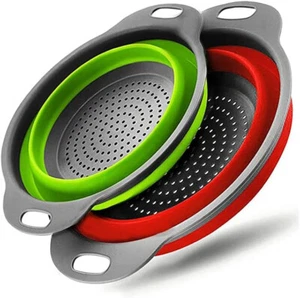 Collapsible Colander kitchen sink strainer Silicone Kitchen Strainer Set of 2 - Picture 1 of 5