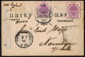 Orange Free State 1892 1 1/2d on 2d OVPT Purple Postcard w/Extra 1d RARE - Picture 1 of 3
