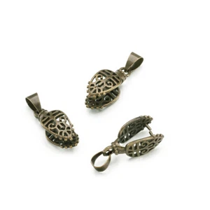 50pcs Antique Bronze Brass Leaf Pinch Bails Filigree Ice Pick Pendant Bail 24mm - Picture 1 of 9