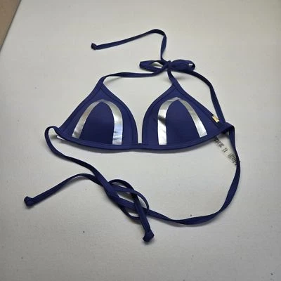 ROSA Victoria's Secret Mujeres Traje de baño Pequeño Azul Marino Plata Halter Bikini Top Foto 1 de 4