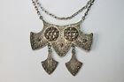 RARE Arts & Crafts Spun Granulated Silver Moth / Butterfly Pendant Necklace 28"