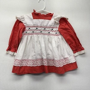 Princess Anne Girls 3T Hand Smocked Red Dot Shirt Vintage - Picture 1 of 6