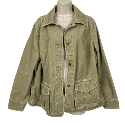 Eddie Bauer Jacket Womens XL Tan Beige Stretch Corduroy Boho Cargo Pocket Chore - Image 1 of 4