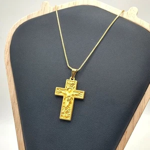 Halskette Jesus Kreuz Friedenstaube 18k vergoldet Box Kette Valentinstag Geburtstag  - Bild 1 von 6