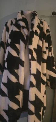 Abrigo de piel sintética Sergio Hudson para Target negro blanco explotado pata de gallo M RARO Foto 1 de 3