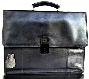 Schwarze Echtledertasche mit Tragegriff Akten- Business-Tasche Messengerbag - Bild 1 von 8
