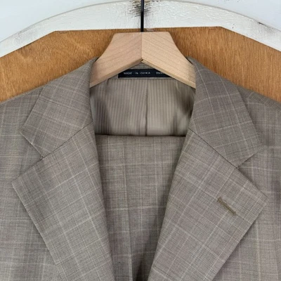 Traje Bill Blass Para Hombres 41R Tostado Taupe 3 Botones Lanificio Di Schio Super 130s 34x30 Foto 1 de 4