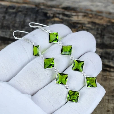 Peridot Gemstone 925 Sterling Silver Handmade Jewelry Earring Party Wear Gifts - Image 1 of 4
