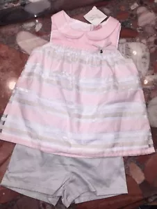 Vestito corto vestito rosa cimeli Polly Flinders nuovo con etichette set 2 pezzi bambina bambina - Foto 1 di 7