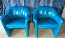VTG Miami Blue Leather Chairs Metropolitan Furniture Co 1987 Jules Heumann 1980s