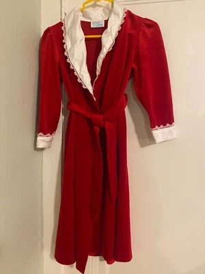 Girls' Robe Size 7  Velvet-Like w/Satin & Lace Trim   Fancy  Red - Image 1 of 4