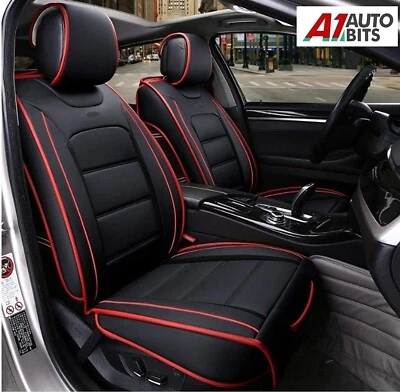 Deluxe Black Red PU Leather Front Car Seat Covers For Citroen C3 C4 C5 Aircross - Image 1 of 4