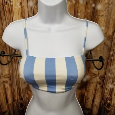 Traje de baño H&M blanco y azul a rayas bandeau para mujer Top correas ajustables talla 2 Foto 1 de 4