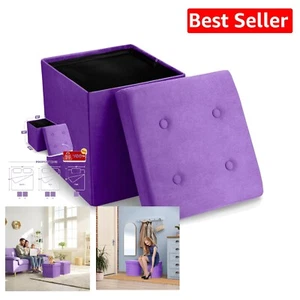Multi-Functional Purple Storage Ottoman - Collapsible Folding Bench (15"x15") - Picture 1 of 9