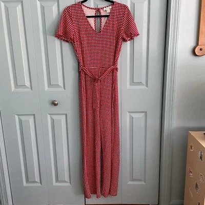 Женский комбинезон Monteau красный клетчатый с коротким рукавом с пряжкой на талии XS НОВЫЙ - Изображение 1 из 4