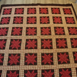 Vtg Impressions Quilt Star Square Red Black Moose Cotton Houndstooth Reversible - Picture 1 of 17