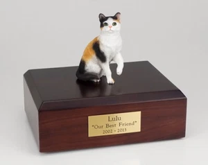 Calico Shorthair Cat Figurine Pet Cremation Urn Available 3 Diff Colors 4 Sizes - Picture 1 of 11