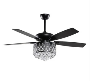 Parrot Uncle F6253110V Berkshire 52” Indoor Black Crystal Chandelier Ceiling Fan - Picture 1 of 8