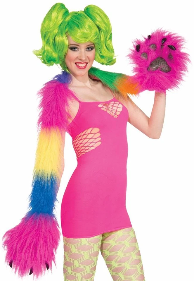 Vestido fantasia arco-íris monstro luvas cachecol clube peludo acessório fantasia Halloween - Imagem 1 de 1