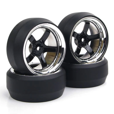 4Pcs RC Flat Drift Tires Wheel Rim 6mm Offset For HPI HSP 1:10 On-Road Model Car - Image 1 of 4