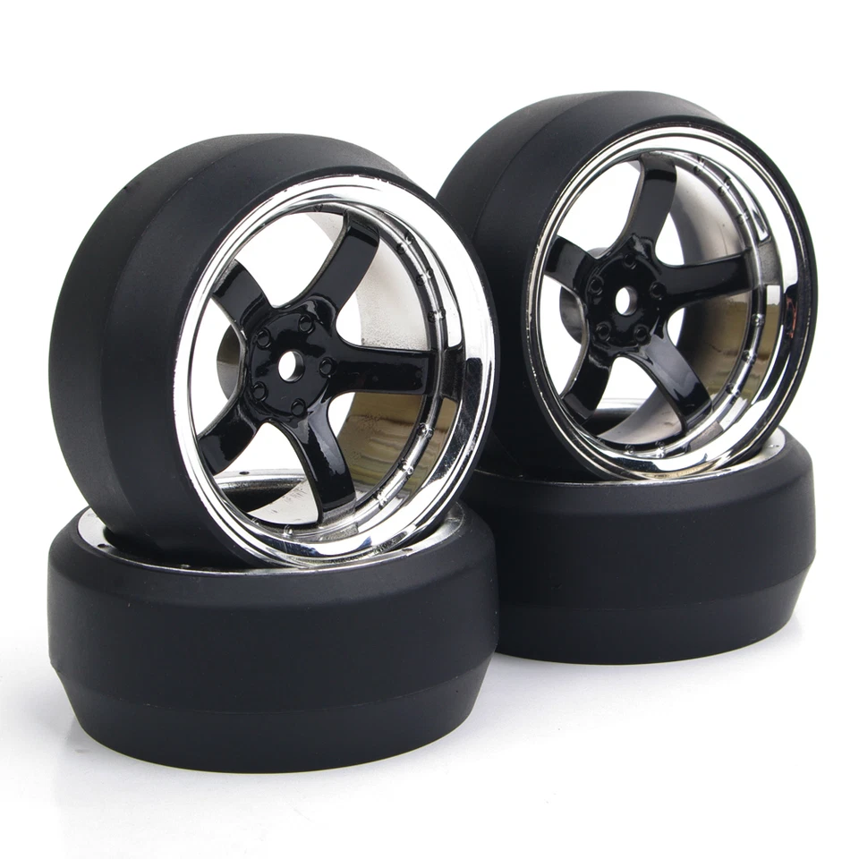 4Pcs RC Flat Drift Tires Wheel Rim 6mm Offset For HPI HSP 1:10 On-Road Model Car - Image 1 of 4