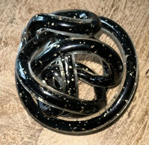 Art Glass Sculpture Infinity Knot Black with Gold Sparkles Y2K Edition - Picture 1 of 5