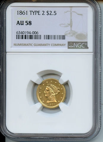 1861 Gold $2.5 Type 2 NGC AU58 Cover