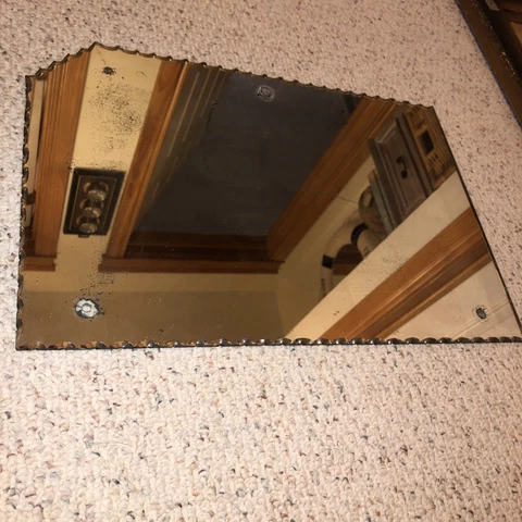 Antique Art Deco Victorian Scalloped Edge  Beveled Replacement Panel Wall Mirror Cover