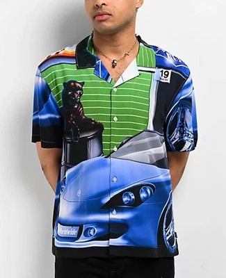 Camisa HUF Trophy Resort Para Hombres Talla Pequeña Abotonada Campamento Cuello Lazo Rayón AOP Foto 1 de 4