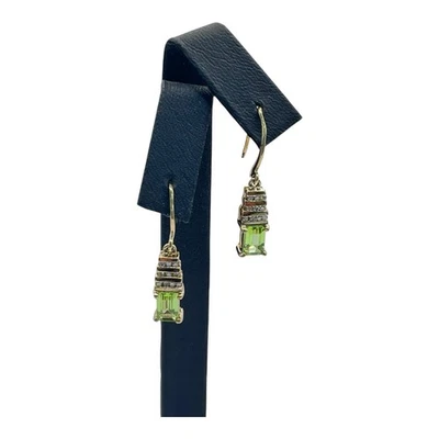 9ct 9k Yellow Gold Natural Green Peridot And Diamond Dangle Hook Earrings. New - Image 1 of 4