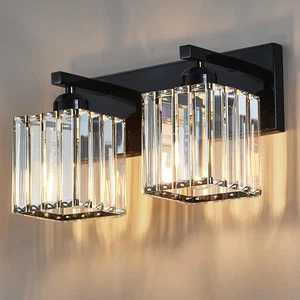 Lámpara de pared de baño moderna con 2 luces enchapada de cristal negro... - Imagen 1 de 6