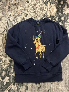 Ralph Lauren polo reindeer big pony fleece winter sweatshirt 10-12 - Picture 1 of 5